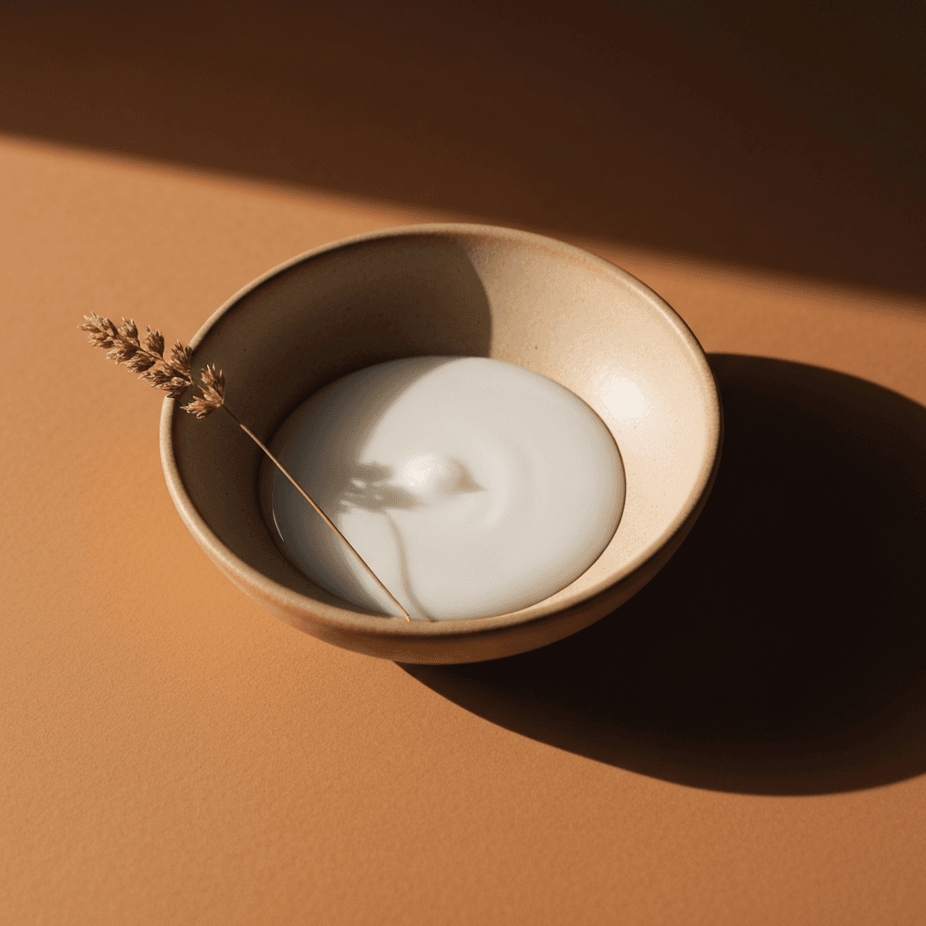 Niacinamide serum in a ceramic dish with soft warm lighting